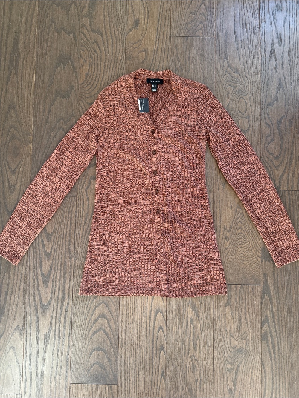 New Look Rust-Tone Ribbed Button Cardigan - Picture 3 of 5